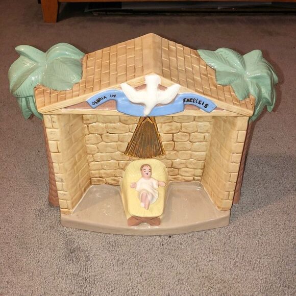 HOLLAND MOLD VINTAGE NATIVITY SCENE CRÈCHE MANGER BABY JESUS RARE PORCELAIN - Picture 1 of 9